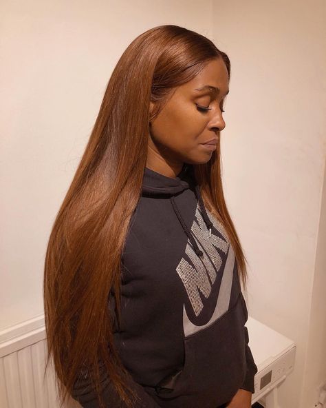 Light Brown Frontal Wig, Light Brown Wig Install, Light Brown Sew In, Light Ginger Hair Black Women, Brown Sew In, Chestnut Brown Hair On Black Women, Fall Hair Dye, Honey Brown Hair, Cute Hair Colors