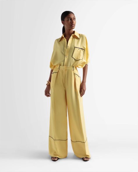 Silk Pijamas, Bally Shoes, Banana Yellow, Shirt Trouser, Summer Trousers, Kaftan Style, Yellow Silk, Silk Trousers, Summer Set