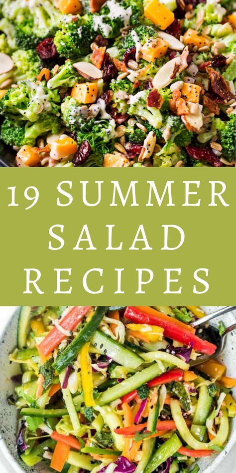 Summertime is perfect for salads! You can make a fresh, healthy, and easy salad for yourself, or bring one of these delicious recipes as a side dish for a barbecue or picnic. This list has pasta salad, chicken salad, salad with fruit, greens, and everything in between. These summer salad recipes are mostly vegetarian, with a few that include meat. Don't miss these 19 easy, healthy, and delicious summer salad recipes! Perfect for lunch or dinner, for yourself, or for a crowd. Summer Salad Recipes Healthy, Healthy Summer Salad Recipes, Fresh Summer Salad, Resep Salad, Super Salads, Fresh Salad Recipes, Yummy Salads, Summer Recipes Dinner, Best Salad Recipes