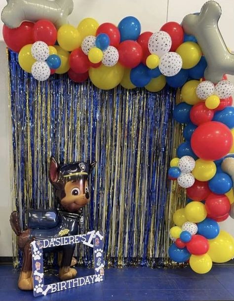 Chase Party Paw Patrol, Paw Patrol Birthday Party Balloons, Paw Patrol Party Ideas Balloons, Chase Birthday Party Paw Patrol, Paw Patrol Birthday Balloons, Paw Patrol 4th Birthday Party Boy, Paw Patrol First Birthday Boys, Paw Patrol Birthday Decor, Paw Patrol Balloon Decorations