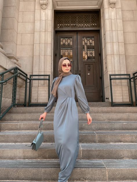 Natalia Luxe Maxi Gown - Slate Ocean-Niswa Fashion Model Dress Hijab, Dress Muslim Modern, Braidsmaid Dresses, Kebaya Modern Dress, Modest Dresses For Women, Simple Bridesmaid Dresses, Muslim Fashion Hijab Outfits, Hijab Style Casual, Dress Muslim