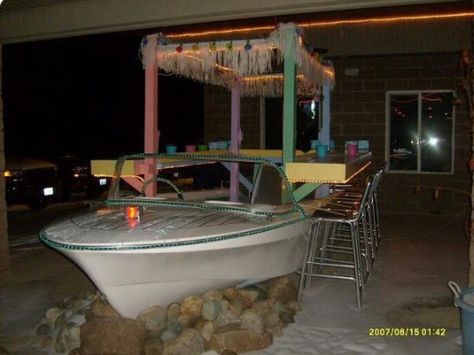 Repurposed boat into a bar Backyard Tiki Bar, Boat Furniture, Boat Bar, Owner Builder, Lakefront Living, Boat Decor, Lakefront Property, Bottle Diy, Boat Ideas