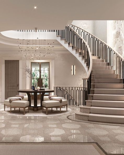 SOPHIE PATERSON’s Instagram profile post: “Our design for the entrance hall of a London project currently under construction #sophiepatersoninteriors #luxuryinteriors #entrancehall…” Sophie Paterson Interiors, Front Foyer, Sophie Paterson, Luxury Staircase, House Staircase, Stair Railing Design, Stairway Design, Home Stairs Design, French Home Decor