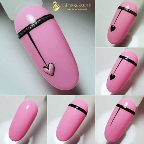 Three-Step Easy Nail Designs And Tutorials You Will Absolutely Love ★ Black Heart Nails, Nails Art Tutorial, Nail Designs Easy Diy, Nailart Tutorial, Easy Nail Designs, Self Nail, Nagellack Trends, Nail Art For Beginners, Heart Nail