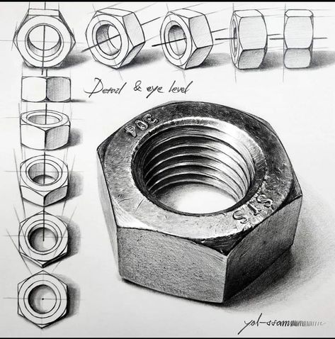 Metal Drawing, Structural Drawing, Perspective Drawing Lessons, Realistic Pencil Drawings, Geometric Shapes Art, Object Drawing, Industrial Design Sketch, Perspective Art, Perspective Drawing