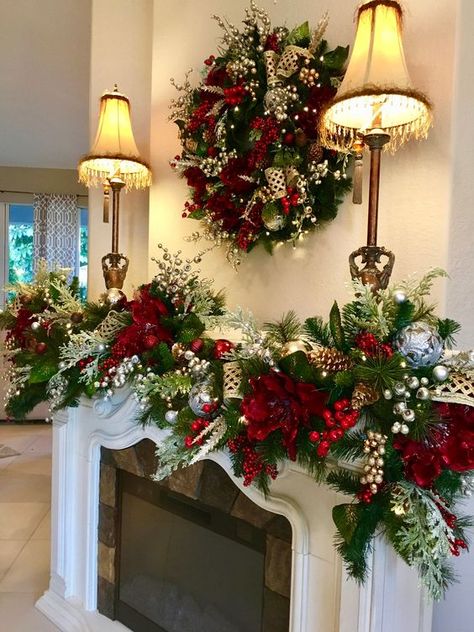 55+ Festive DIY Xmas Garlands Ideas for Fireplaces and Stairs | momooze | #xmasgarlands Christmas Decorations Cheap, Christmas Fireplace Decor, Wreaths Ideas, Christmas Mantel Decorations, Christmas Mantle, Christmas Fireplace, Christmas Swags, Christmas Mantels, Mantel Decorations