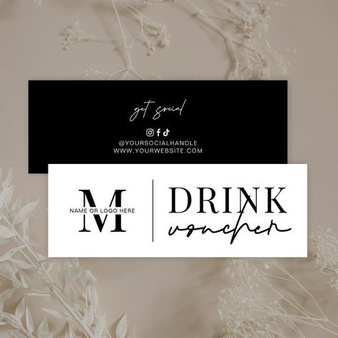 Corporate Drink Voucher Business Event Bar Ticket - Sympathy Tokens gifts Drink Voucher, Drink Names, Bar Business, Event Bar, Business Event, Beautiful Stationery, Business Stationery, Business Events, Marketing Design