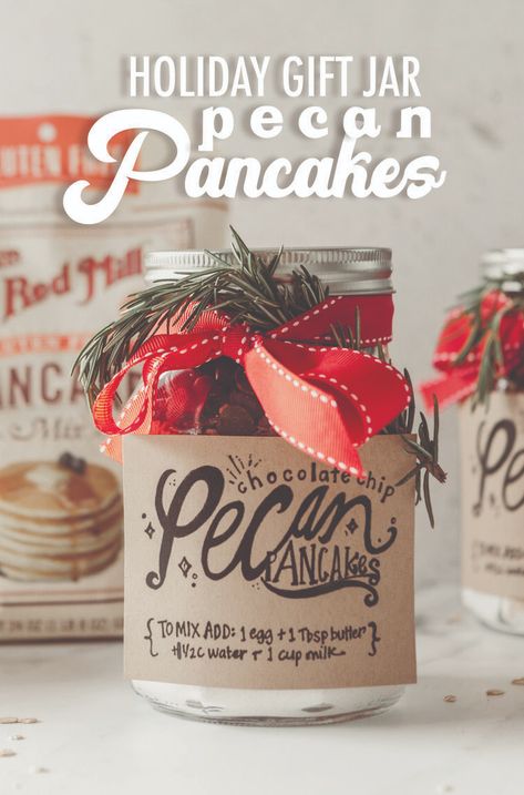 Holiday Gift Jar: Pecan Pancakes — Brooke Lark Canned Goods Christmas Gift, Pancake In A Jar Gift, Canned Gifts For Christmas, Christmas Breakfast Gift Basket, Pancake Gift Basket Ideas, Homemade Food Gifts In A Jar, Pancake Gift Basket, Pancakes In A Jar, Pancakes Gift