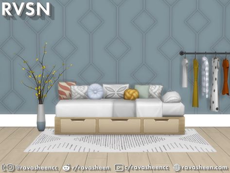 Sims 4 — Bedder Than A Couch - Storage V1 Daybed by RAVASHEEN — Make the most out of your simmie's home with Bedder Than Couch Storage, Sims 4 Beds, Couch Styling, Sims 4 House Plans, Sims 4 House Design, Modern Couch, Sims 4 Cc Furniture, Sims 4 Build, Sims 4 Houses