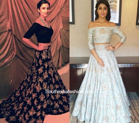 Off Shoulder Indian Outfit, Lehenga Blouse Designs Cold Shoulder, Off The Shoulder Blouse Indian, Off Shoulder Lenghas, Off Shoulder Lengha Blouse, Off Shoulder Lehenga, Saree Blouse Patterns, Lehenga Blouse, Indian Blouse