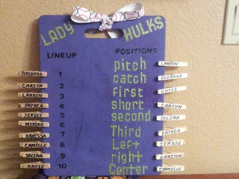 Diy Baseball Lineup Board, Softball Lineup Board, Baseball Lineup Board Diy, Softball Lineup Board Diy, Softball Positions, Softball Dugout, Baseball Lineup, Team Mom Baseball, Baseball Dugout