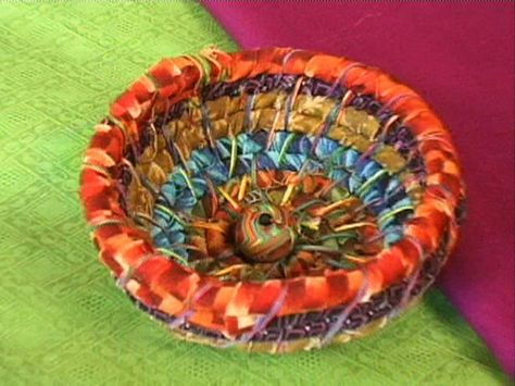 How to Make a Coiled Fabric Bowl : Decorating : Home & Garden Television Coiled Fabric Bowl, Rag Rug Tutorial, Fabric Basket Tutorial, Fabric Bowl, Basket Weaving Diy, Coiled Fabric Basket, Rug Tutorial, Coiled Baskets, Fabric Bowls