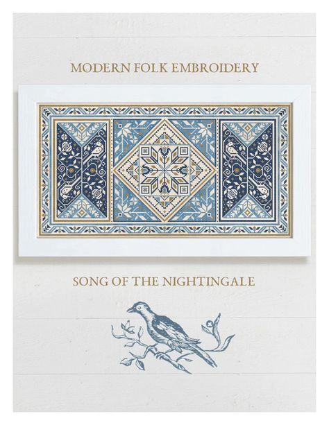 Gallery.ru / Photos #1 - 10 - Eksces Stitches Song, Modern Folk Embroidery, Medieval Embroidery, Cross Stitch Sampler Patterns, The Nightingale, Modern Folk Art, Vintage Needlework, Modern Folk, Blackbird Designs