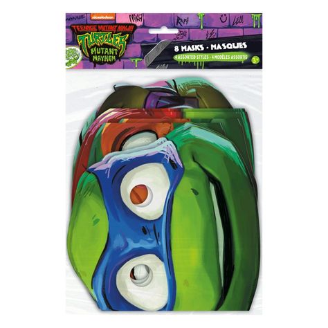 With these masks at your next Teenage Mutant Ninja Turtles(TM) themed birthday party or event, everyone will be feeling the T-U-R-T-L-E POWER! Everyone will be high-fiving and digging into the pizza all party long. Head to our website for party supplies, costume accessories and event essentials starring the Teenage Mutant Ninja Turtles(TM) and more. Cardstock, each with an elastic band. (8 pcs. per unit) 7 3/4" x 11 3/4" © 2023 Paramount Pictures Ninja Turtle Mask, Ninja Turtles Mutant Mayhem, Mutant Ninja Turtles Party, Turtle Birthday Parties, Tmnt Birthday, Paper Masks, Ninja Turtles Birthday Party, Tmnt Party, Mutant Mayhem