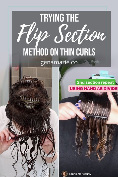 Trying the Flip Section Method by SophieMarieCurly on my Low-Density Curly Hair - Gena Marie How To Train Curly Hair, Curl Training Hair, Curl Training, Tighter Curls, 3a Curls, Curly Haircut, High Porosity Hair, Fine Curly Hair, Low Porosity Hair Products