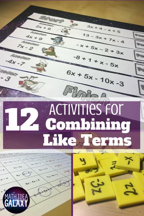 Like Terms Activity, Free Math Resources, Math Lab, School Algebra, Middle School Math Classroom, Combining Like Terms, Learn Math, Math Centers Middle School, Algebraic Expressions