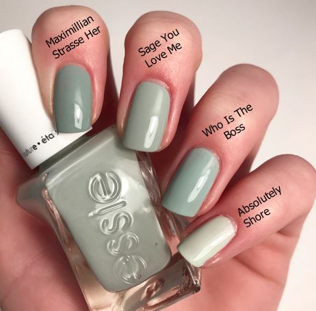 Sage Green Nail Color, Sage Gel Nails, Sage Nail Polish, Sage Green Nail Polish, Sage Nails, Essie Get Oasis, Essie Green Nail Polish, Essie Nail Polish Colors 2022, Essie Serene Slate