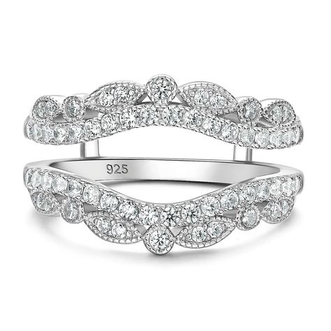 PRICES MAY VARY. Highest Grade AAAAA cubic zirconia wedding guard ring enhancer for women. Shine like natural diamond rings. Genuine SOLID sterling silver rings for women w/ 925 stamp. Nickel Free. Hypoallergenic. Total Stone Weight: 0.6ct. Round shape. Total number of stones: 58pcs. This womens ring guard enhancer is suitable for engagement ring which bottom width less than 2.4mm and bottom thickness less than 1.35mm. Comes with a FREE Luxury Gift Box!A perfect gift for Christmas, anniversary, Vintage Wedding Bands For Women, Vintage Wedding Bands, Engagement Ring Enhancers, Ring Guards Enhancer, Guard Ring, Curved Ring, Wedding Bands For Women, Ring Enhancer, Ring Guard