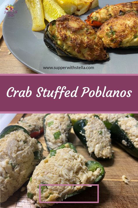 These came about because I had an abundance of cubanelle and poblano peppers in my garden and wanted to find a new way to use them. My boyfriend loves stuffed peppers, but with their smaller size (as compared to a bell pepper) I wanted to find a new use for them. I decided crab was the most luxurious way to go and I don't regret it at all! Crab Stuffed Poblano Peppers, Crab Stuffed Peppers, Stuffed Pablano, Stuffed Poblanos, Southwestern Recipes, Crab Stuffed, Remoulade Sauce, Poblano Peppers, Shellfish Recipes