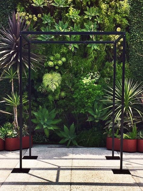 Clean Modern Black Chuppah frame. Add your own florals or canopy. Photo at Smog Shoppe, Los Angeles Simple Chuppah Ideas, Minimalist Chuppah, Chuppah Inspiration, Simple Chuppah, Modern Chuppah, Moody Modern Wedding, Wedding Venue Flowers, Chuppah Ideas, Wedding Chuppah