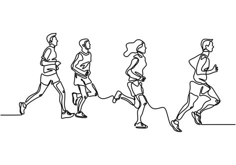 Cute Drawings Of People, Running Drawing, Running Illustration, Minimalism Design, Student Drawing, Drawing Vector, People Running, One Line Drawing, Fun Run