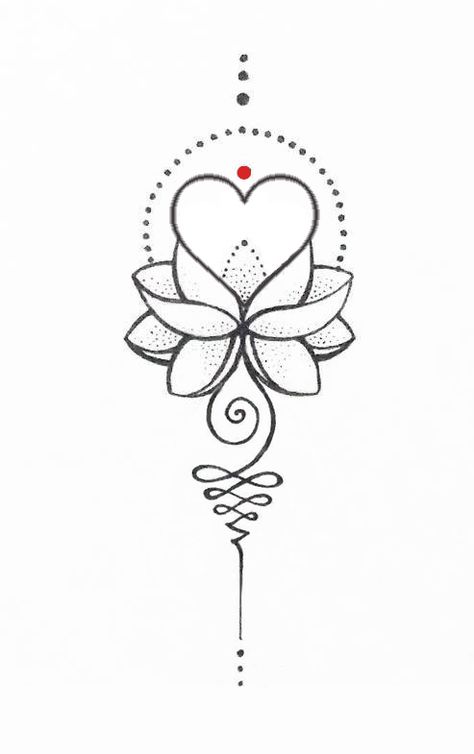 Heart Design Lotus And Heart Tattoo, Heart Unalome Tattoo, Unalome Tattoo With Heart, Unalome Heart Tattoo, Heart Unalome, Dotwork Tattoo Mandala, Polynesian Tattoos, Unalome Tattoo, Geometric Tattoos