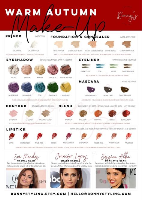 Make Up For Autumn Type, Warm Autumn Color Analysis, True Autumn Nails, Deep Autumn Eyeshadow, Warm Autumn Jewelry, True Autumn Color Palette Makeup, Autumn Skin Color Palette, True Autumn Makeup Looks, Warm Autumn Color Palette Makeup