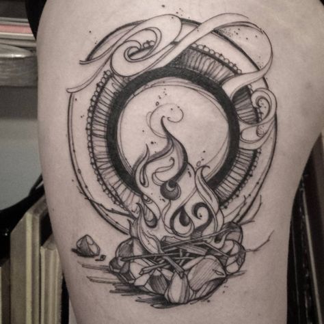 Magick Tattoo, Best Tattoo Ideas For Men, Camping Tattoo, Flame Tattoos, Best Tattoo Ideas, Tattoo Ideas For Men, Fire Tattoo, Sternum Tattoo, Nature Tattoos