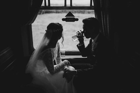 Bride & Groom | Train wedding | Buckinghamshire Railway Centre wedding | Maggie Sottero Deirdre dress | Henry Lowther Photographer | www.henrylowtherphotographer.co.uk Vintage Train Wedding Theme, Train Engagement Pictures, Train Wedding Photos, Train Station Engagement Photos, Train Station Wedding, Future Partner, Wedding Foto, Bond Style, Train Museum