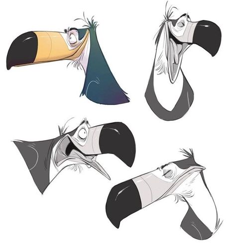 Toucan Illustration, Disney Art Style, Sketch Simple, Toucan Art, Animal Caricature, Cartoon Birds, Cartoon Sketches, Concept Art Character, Cartoon Faces