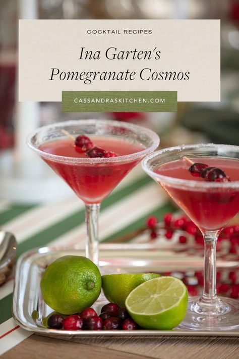 Ina Garten Pomegranate Cosmo, Pomegranate Gimlet Ina Garten, Ina Garten Cranberry Martini, Spiced Pomegranate Cocktail, Christmas Pomegranate Cocktail, Pomegranate Cocktails Recipes, Pomegranate Cranberry Cocktail, Ina Garten Cocktail Recipes, Prosecco Pomegranate Cocktails