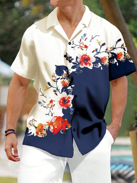 Men's Floral Printed Short Sleeve Shirt Multicolor Casual,Boho  Short Sleeve Woven Fabric Floral Shirt Non-Stretch  Men Clothing, size features are:Bust: ,Length: ,Sleeve Length: Floral Shirts For Men Casual, Mens Party Shirt, Mens Floral Shirt Outfit Summer, Floral Outfit Men, Floral Shirt Men Outfit, Floral Suit Men, Farm Man, Casual Brunch Outfit, Men Shirts