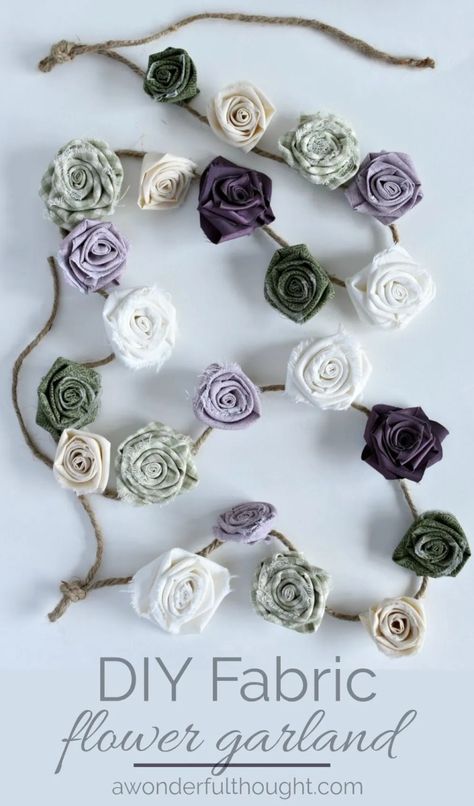 DIY Fabric Flower Garland - A Wonderful Thought Fabric Flower Garland, Diy Fabric Garland, Flower Garland Diy, 21 Diner, Garland Ideas, Fleurs Diy, Fabric Garland, Flower Garland, Fabric Flowers Diy