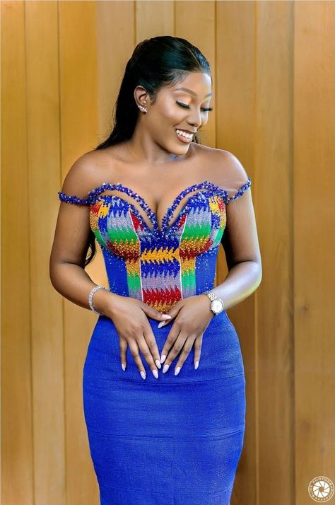 Ankara Dress Styles For Traditional Marriage, Short Kente Dress, Ghana Kente Dress Styles, Kante Styles For Engagement, Short Kente Dress Styles, Kente Designs, Kente Short Dress Styles Ghana, Kente Dress Styles For Graduation, Short Kente Styles For Graduation