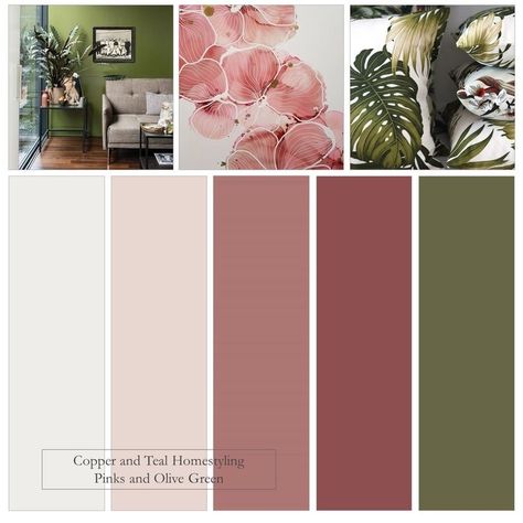 Green Combination Outfit, Olive Green Combination, Olive Green Bedrooms, Green Bedrooms, Bedroom Colour Palette, House Color Palettes, Color Pallete, Green Palette, Pink Living Room