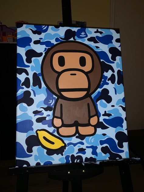 Drake Painting Canvases Easy, Bape Paintings Canvas Easy, Kaws Bear Painting, Hype Beast Painting Ideas, Yk2 Painting, Bape Monkey Painting, Baby Milo Painting, Nike Painting Canvas, Bape Paintings Canvas