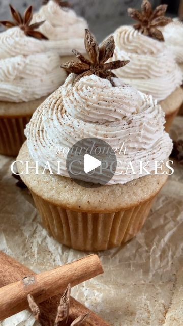 Simplicity and a Starter l McKenna Pulda on Instagram: "Sourdough Chai Cupcakes 🤎  Tender and bursting with comforting, warm spices, like cinnamon, allspice, and cloves, these Sourdough Chai Cupcakes are topped high with a light and fluffy chai-spiced buttercream frosting.   The perfect cupcake to bake all fall long 🍂  Want the recipe? You can find it on my website at https://simplicityandastarter.com/sourdough-chai-cupcakes/ or comment LINK and I’ll send the recipe directly to you 🤍  **Link will be sent to your DMs, so make sure to follow and check all your folders, otherwise the message won’t show! 🤍**  #sourdoughcupcakes #sourdoughcupcake #sourdoughchaicupcakes #chaicupcakes #chaitealattecupcakes" Sourdough Chai Cupcakes, Chai Cupcakes, Spiced Buttercream, Chai Tea Latte, Buttercream Frosting, Guilty Pleasures, Butter Cream, My Website, The Recipe