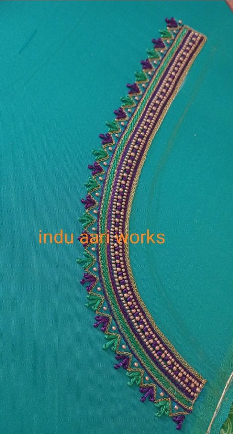 Front Neck Aari Design, Thread Aari Work Blouse Designs, Handwork Blouse Design Latest, Simple Aari Thread Work Blouse Design, Simple Thread Work Blouse Designs, Aari Thread Work, Thread Work Blouse Designs, Thread Work Blouse, Pattu Dress