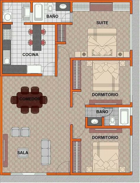 House Plans Layout, Small House Floor Plan, 2d Floor Plan, Dream Scape, Little House Plans, Affordable House Plans, Modern Small House Design, Modern Bungalow House, House Floor Design