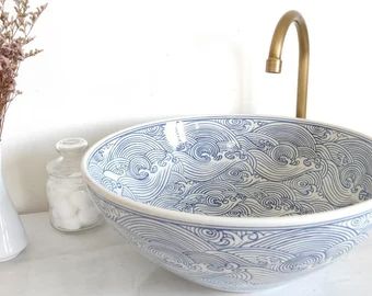 Ceramic Sink Bathroom, Talavera Bathroom, Clay Sinks, Dish Brush Holder, Shell Sink, Counter Top Sink Bathroom, Dish Brush, Small Sink, Countertop Basin