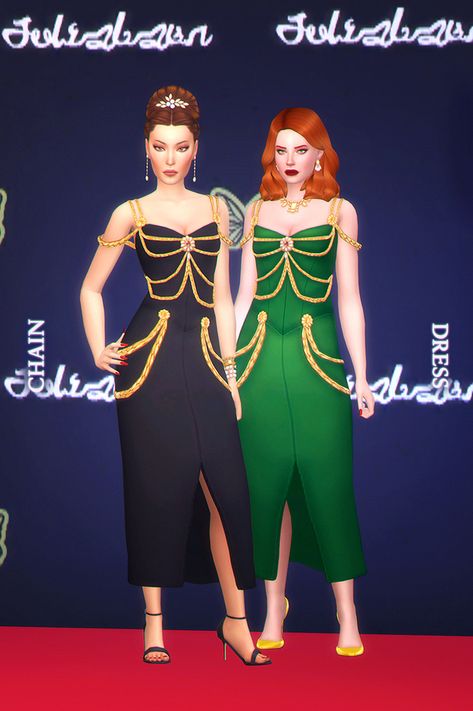 Red Carpet Set by Joliebean | Patreon Sims 4 Red Carpet, Glam Aesthetic, Full Glam, Sims 4 Dresses, Chain Dress, Sims4 Clothes, Glam Look, Sims 4 Cas, Red Carpet Event