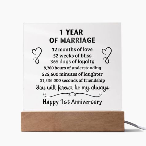 ✨ Celebrate your love story with a timeless keepsake! 🌟 This stunning acrylic square plaque, paired with a beautiful LED wooden base, is the perfect way to commemorate your first year of marriage. Let the light of your love shine bright! 💖💍 #AnniversaryGift #LoveStory #OneYearTogether #MarriageMemories #AcrylicPlaque #LEDBase #UniqueGift #CoupleGoals #ForeverStartsNow #CelebrateLove First Marriage Anniversary, Happy 1st Anniversary, Single Mom Gifts, Godson Gifts, Bonus Dad Gifts, Best Anniversary Gifts, Nephew Gifts, First Year Of Marriage, Goddaughter Gifts