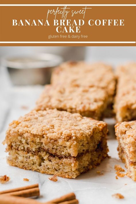 Gluten Free Banana Bread Coffee Cake Banana Bread Coffee Cake, Use Ripe Bananas, Banana Coffee Cake, Banana Crumb Cake, Gluten Free Bread Machine, Sweet Banana Bread, Gluten Free Holiday Recipes, Banana Coffee Cakes, Dairy Free Coffee