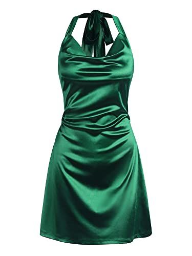 Limited-time deal: ZAFUL Women Halterneck Satin Mini Dress Sexy Cowl Neck Silky Party Cocktail Club Dress Midi Dress Wedding, Satin Halter Dress, Pink Satin Dress, Party Night Club, Hoco Dresses Tight, Midi Dress Formal, Dress Party Night, Dress Slip, Backless Mini Dress