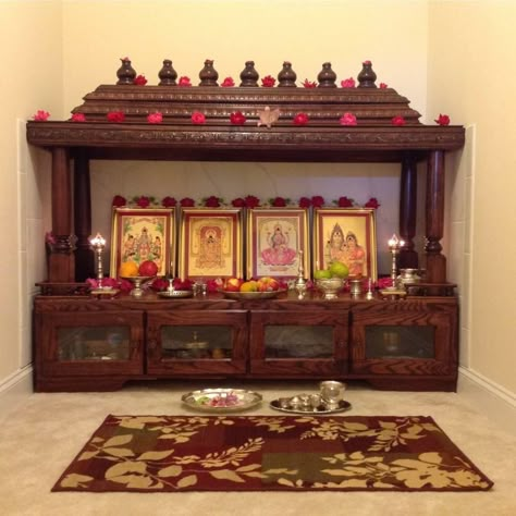 Wood Pooja Mandir, Pooja Room Designs, Mandir For Home, Pooja Room Ideas, Temple For Home, Pooja Door Design, Pooja Door, Puja Mandir, Indian Room Decor