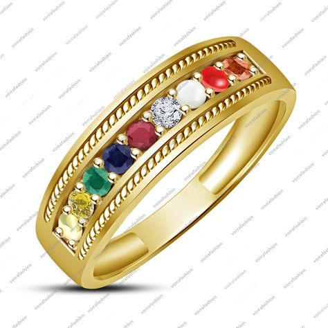 Navratan Ring, Navaratna Ring, Navratna Ring, Mens Rings For Sale, Gold Haram, Bridal Necklace Designs, Mens Band Rings, Gents Ring, Gold Mangalsutra Designs