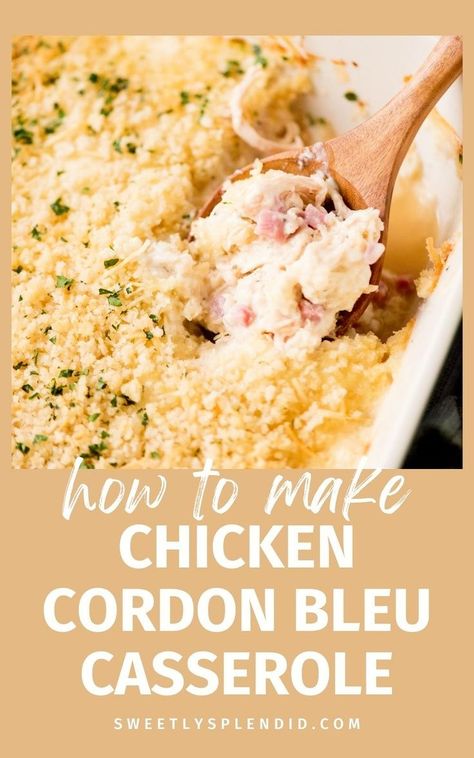 Discover the best Chicken Cordon Bleu Casserole! This easy recipe includes diced ham, a delicious parmesan dijon sauce, and a panko topping. Bake in the oven for a homemade meal that's perfect for freezing. Chicken Cordon Bleu Bake Casserole, Homemade Chicken Cordon Bleu, Recipes With Diced Ham, Easy Chicken Cordon Bleu Casserole, Chicken Cordon Bleu Sauce, Cordon Bleu Sauce, Chicken Cordon Bleu Casserole Recipe, Baked Chicken Cordon Bleu, Ham Casserole Recipes