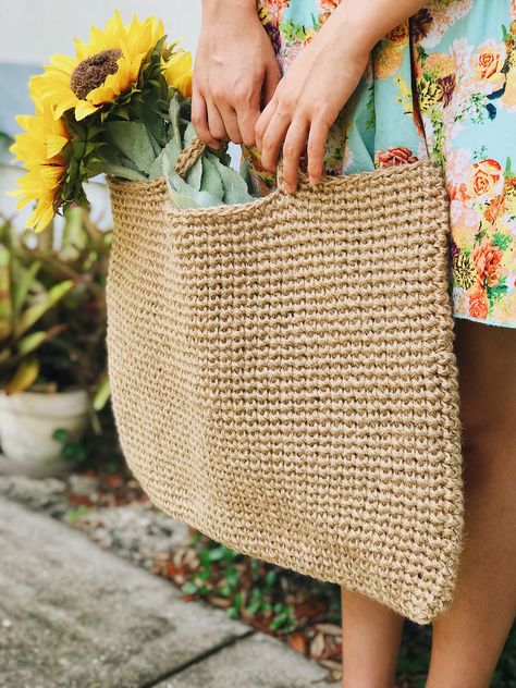 FREE CROCHET PATTERN - The Natural Jute Twine Tote Bag by BrennaAnnHandmade Crochet Jute Bag Free Pattern, Crochet Tote Pattern, Crochet Beach Bags, Crochet Hood, Crochet Bags, Jute Tote Bags, Crochet Bag Tutorials, Handmade Knitwear, Crochet Tote