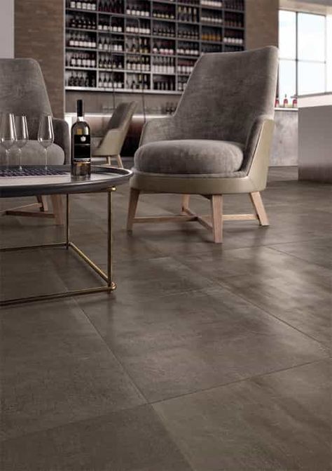 Inspiration Gallery - Virginia Tile Company Modern Kitchen Grey Floor, Dark Grey Tile, Modern Grey Kitchen, Marble Flooring Design, Small Office Design, Grey Floor Tiles, Grey Houses, Tile Trends, Stone Look Tile