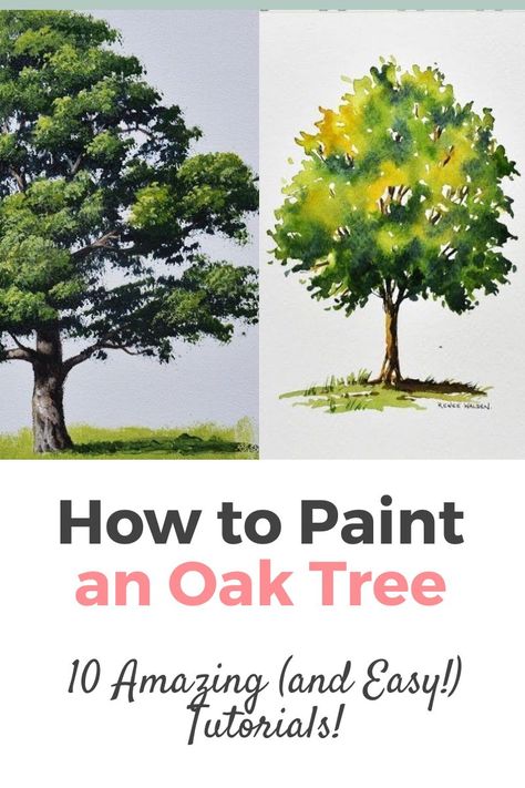 How to Paint an Oak Tree Step by Step the easy way, 10 great tutorials! Learn How to Paint Oak Trees Step by Step with the Best 10 Online Video Tutorials with Acrylic, Digital and many more techniques! How to Paint a Live Oak Tree. Painting Ideas on Canvas with Acrylic Paint, oil, pencil, watercolors, and many more painting techniques! Oak Tree Painting, Oak Tree Drawings, Tree Painting Easy, Live Oak Tree, Learn Acrylic Painting, White Oak Tree, Tree Watercolor Painting, Acrylic Art Projects, Live Oak Trees